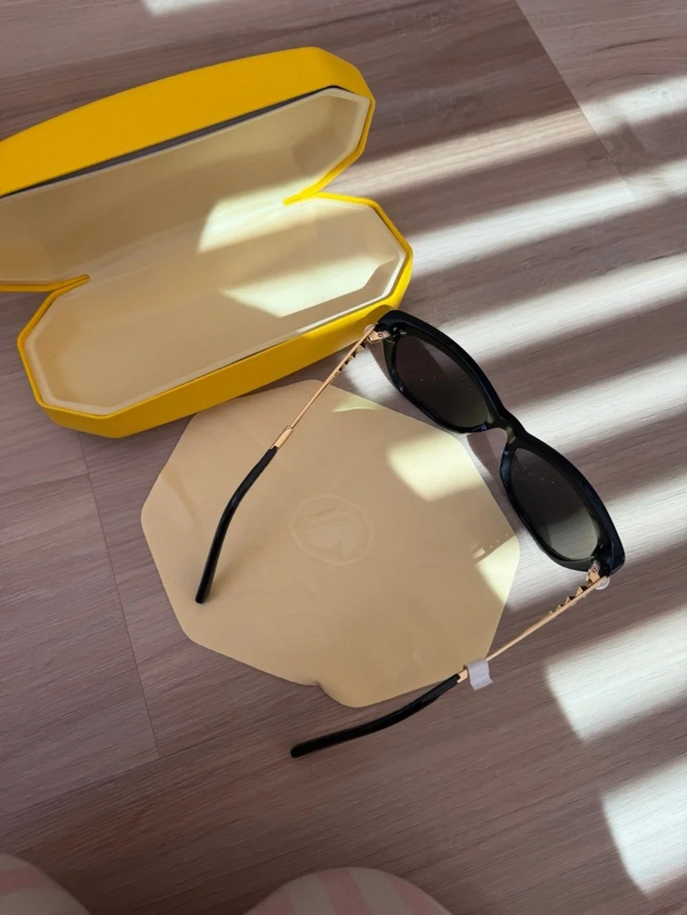 Swarovski Black Sunglasses with Gold Arms, Crystals and Pearl